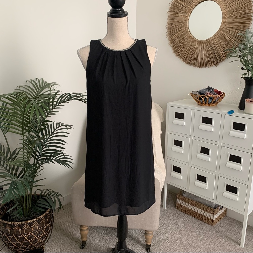 NWT H&M Black Beaded Trim Flowy Sleeveless Shift Dress 6